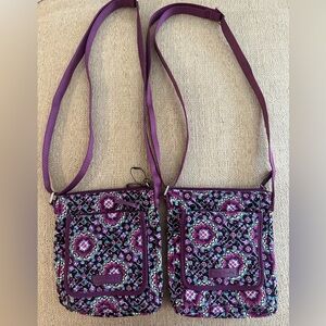(2) Vera Bradley Black and Purple Patterned Crossbody Bag